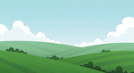 Serene Rolling Hills Landscape with Fluffy Clouds