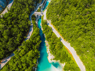 Amazing view of Soca river and Napoleon's bridge near Kobarid (Caporetto) Slovenia