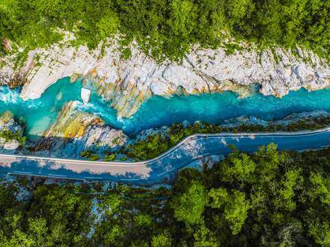 Amazing view of Soca river and Napoleon's bridge near Kobarid (Caporetto) Slovenia