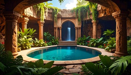 Lush, ancient, tropical pool