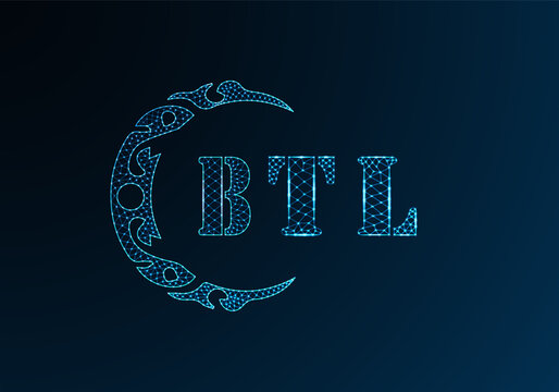 Low poly letter logo BTL design. BTL letter logo low poly vector design on blue color gradient background. BTL logo low poly design
