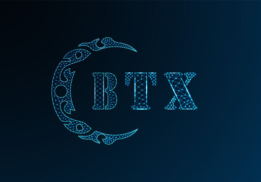 Low poly letter logo BTX design. BTX letter logo low poly vector design on blue color gradient background. BTX logo low poly design