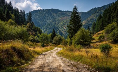 Obraz premium Mountain road winding through a valley (1)