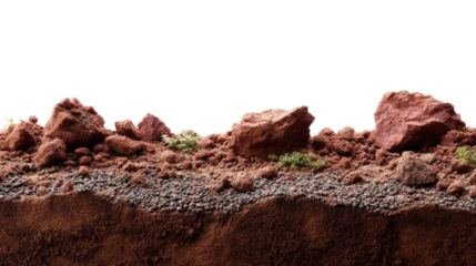 Earthy Embrace: A cross-section showcases rich, reddish-brown soil and scattered stones, creating a textural, natural vista.