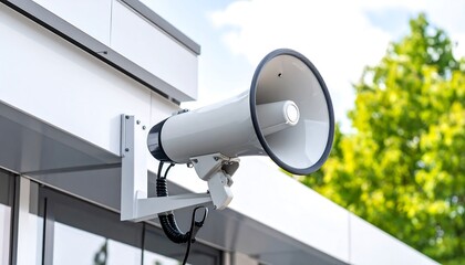 Outdoor speaker mounted on building