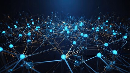 Fototapeta premium Network Connection with Blue Spheres and Golden Lines