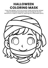 Obraz premium Halloween Coloring Masks Template for Kids, Halloween Craft Activity, Perfect for Party or Class Celebration, Party Activity, Kids Costume, DIY Craft