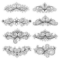 Naklejka premium Collection of Black Swirling Floral Ornament Designs