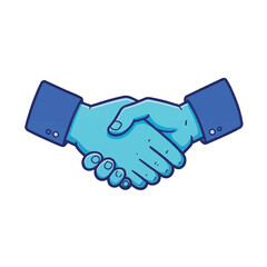 Blue handshake symbolizing agreement on white background, partnership