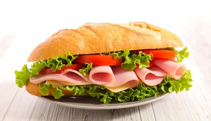 Sub Sandwich with Ham Cheese Lettuce Tomato