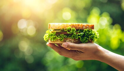 Hand Holding Sandwich with Crisp Lettuce