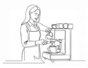 Fototapeta premium line art women and man making coffee