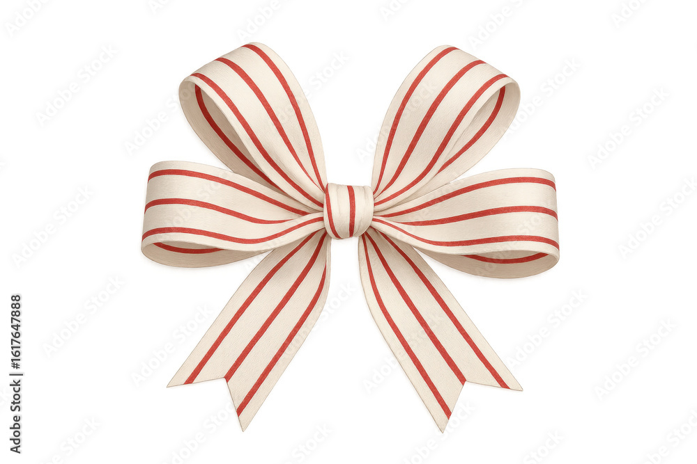Poster elegant red and beige striped ribbon tied in a bow, isolated on a transparent background, perfect fo