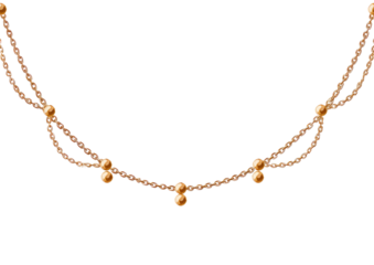 Gold-toned necklace with beaded detailing.  Two strands of interwoven chain with round, pendant-like beads