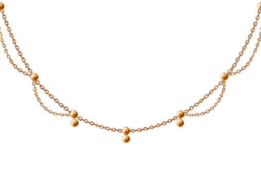 Gold-toned necklace with beaded detailing.  Two strands of interwoven chain with round, pendant-like beads