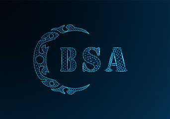 Low poly letter logo BSA design. BSA letter logo low poly vector design on blue color gradient background. BSA logo low poly design