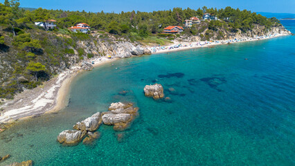 View on beautiful Fava sand beach near Vourvourou, Greek peninsula Sithonia, Chalkidiki (Halkidiki), Greece,