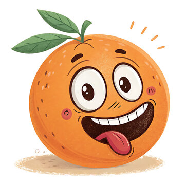 Funny cartoon orange character with a big smile isolated on white background