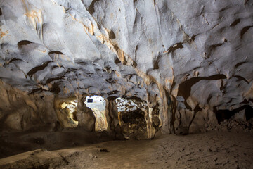 Karain Cave. Interior view of the cave in Antalya, where natural stalactites and stalagmites are found in Turkey.