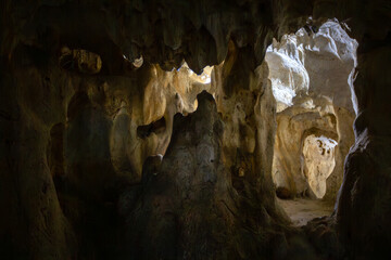 Karain Cave. Interior view of the cave in Antalya, where natural stalactites and stalagmites are found in Turkey.