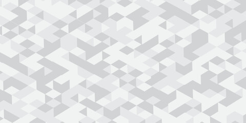 Abstract geometric white and gray background seamless mosaic and low polygon triangle texture wallpaper. Triangle shape retro wall grid pattern geometric ornament tile vector square element.	