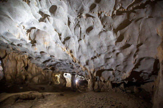 Karain Cave. Interior view of the cave in Antalya, where natural stalactites and stalagmites are found in Turkey.