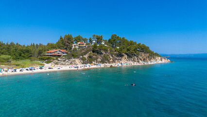 View of the beautiful Fava beach in Vourvourou, Greek peninsula Sithonia, Chalkidiki (Halkidiki), Greece.