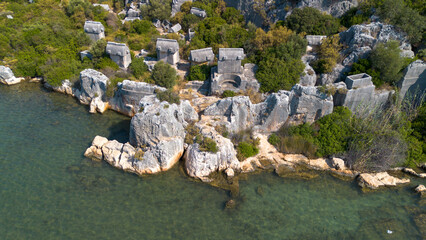 Aerial view with drone. Kalekoy - Simena - Kekova - Turkey.