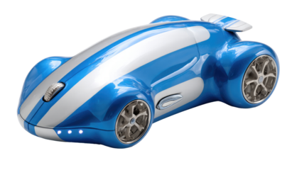 Blue futuristic vehicle, sleek design,  white stripes