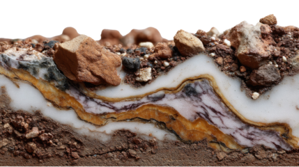 Stratigraphic Harmony: A cross-sectional slice unveils a tapestry of the Earth's history, showcasing diverse rock layers, textures, and earthy hues.