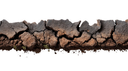 Cracked Earth Surface: A close-up shot revealing the stark, textured surface of cracked earth, illustrating the effects of drought and environmental degradation.