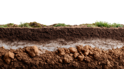 Soil Layer Section: A cross-section showcases the intricate layers of soil, revealing the textures of dirt and underlying geological composition in a visual representation of earth's structure.