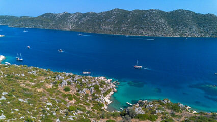 Aerial view with drone. Kalekoy - Simena - Kekova - Turkey.