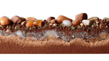 Layers of Earth: An evocative cross-section reveals the intricate strata of earth, where organic soil, water, sand and stone, all coalesce to demonstrate natural processes