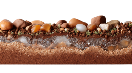 Layers of Earth: An evocative cross-section reveals the intricate strata of earth, where organic soil, water, sand and stone, all coalesce to demonstrate natural processes