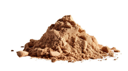 Pile of Brown Powder: A close-up shot of a pile of brown powder, showcasing its texture and form. Perfect for illustrating concepts related to ingredients, materials, or textures.