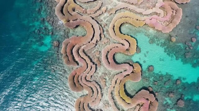 An aerial view reveals the intricate patterns of a vibrant coral reef, a testament to the oceans rich biodiversity