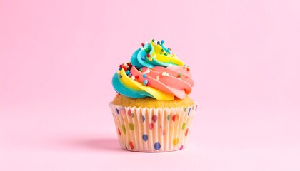 Cupcake with Colorful Frosting and Wrapper