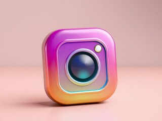 A vibrant 3D Instagram logo with a colorful gradient background in shades of purple, orange, and pink, showcasing a modern and dynamic social media icon