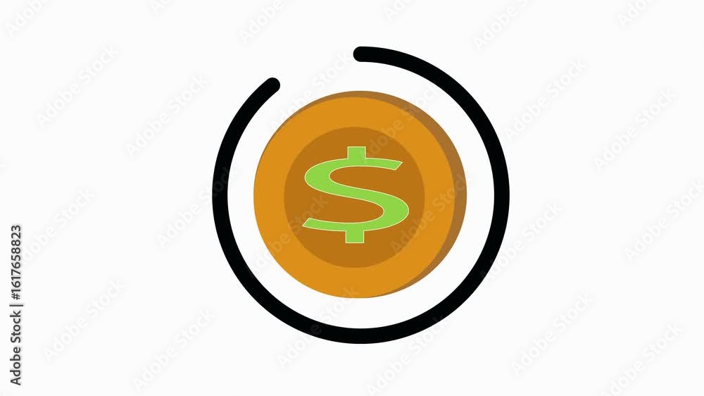 Poster dollar sign animation. unique coin-shaped graphic design. animated dollar coin with rotating element