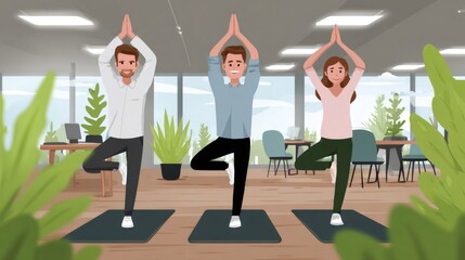 Obraz premium Office workers practicing yoga for relaxation