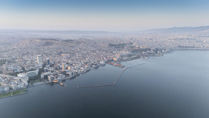 A magnificent morning view of Alsancak, izmir. Good morning izmir, Turkey. Aerial shot.