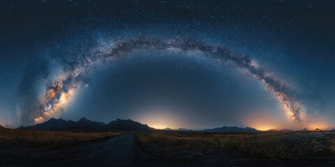 Panoramic Milky Way over a landscape