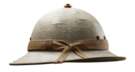 Light beige safari helmet,  wide brim, tied brown band