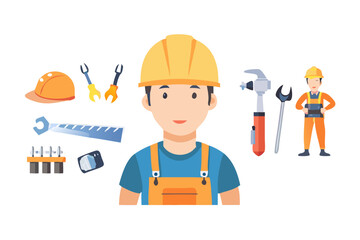 Skilled worker with tools and equipment for construction and repair
