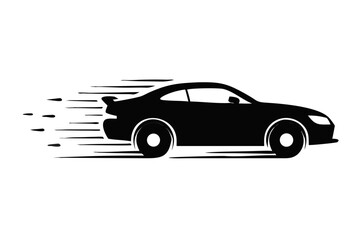 Fototapeta premium Silhouette of a sports car in motion with speed lines on a black background