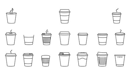 Collection of vibrant beverage icons featuring various drinks, coffee, tea, and cocktails in cups, glasses, and bottles