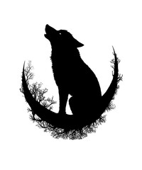Crescent moon Wolf Silhouette. Use for mugs, Cards, stickers, etc.