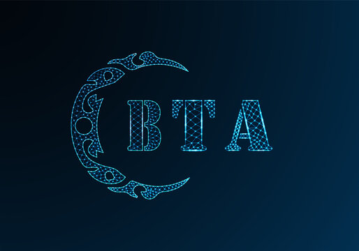 Low poly letter logo BTA design. BTA letter logo low poly vector design on blue color gradient background. BTA logo low poly design