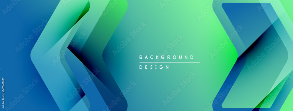 Poster abstract gradient background. blue, green hues create dynamic arrow shapes. modern design for banner